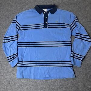 Lacoste Blue Stripes Long Sleeve Embroidered Croc Logo Polo Shirt Mens Size 7